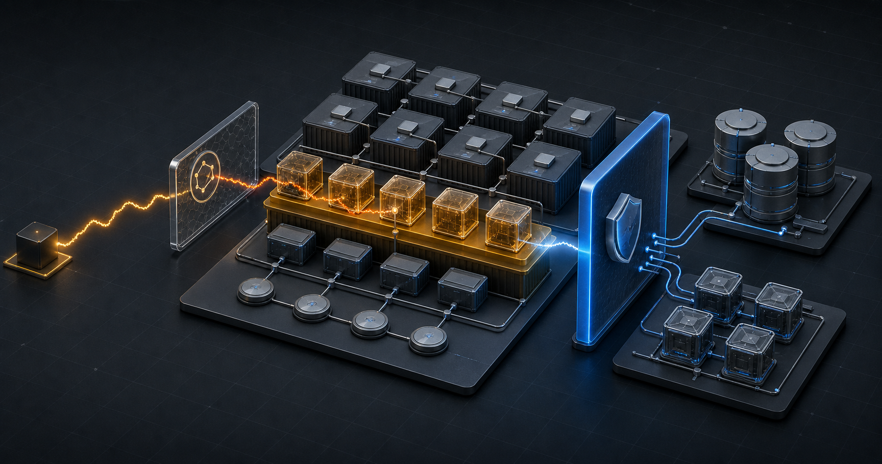 A neutral self-hosted repository control plane with an amber unauthenticated query path reaching public project records and a blue patch boundary separating backups and build runners