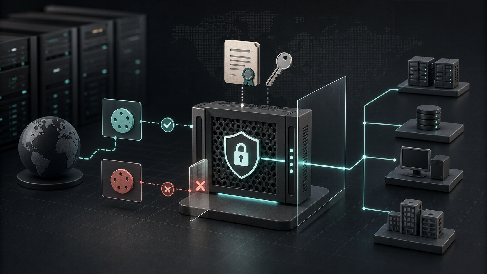 A VPN edge gateway validating certificate-backed session cookies before allowing access to internal systems