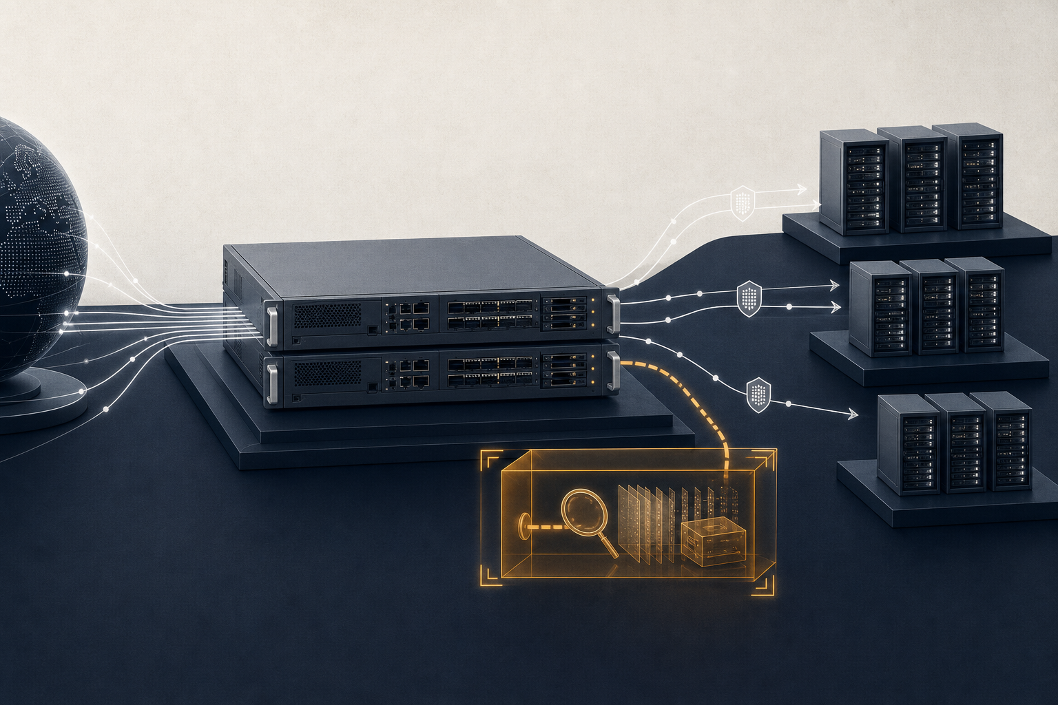 A neutral application delivery controller routing traffic to server clusters while one API path is isolated for forensic inspection