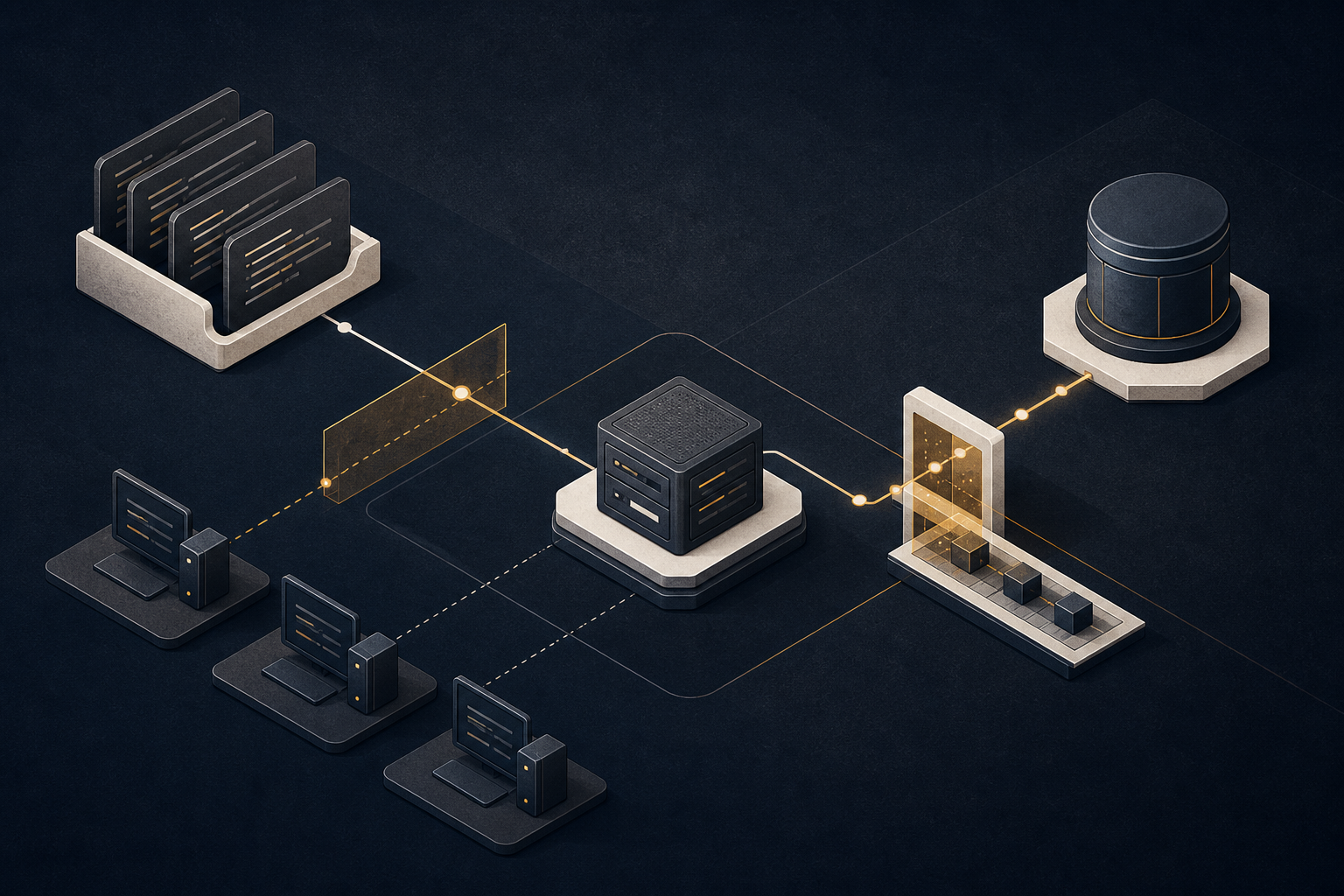 A neutral continuous integration server connecting source files, isolated build agents, and an artifact verification gate