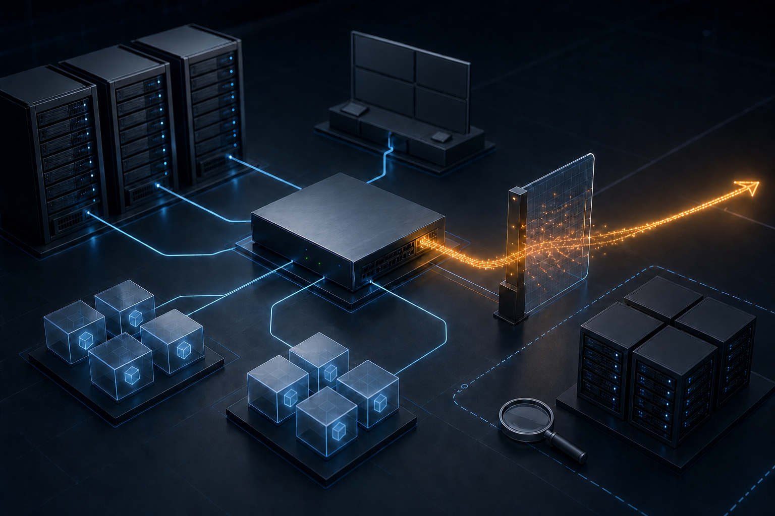 A virtualization management appliance isolated at the center of a server cluster while an outbound encrypted tunnel is captured for forensic review